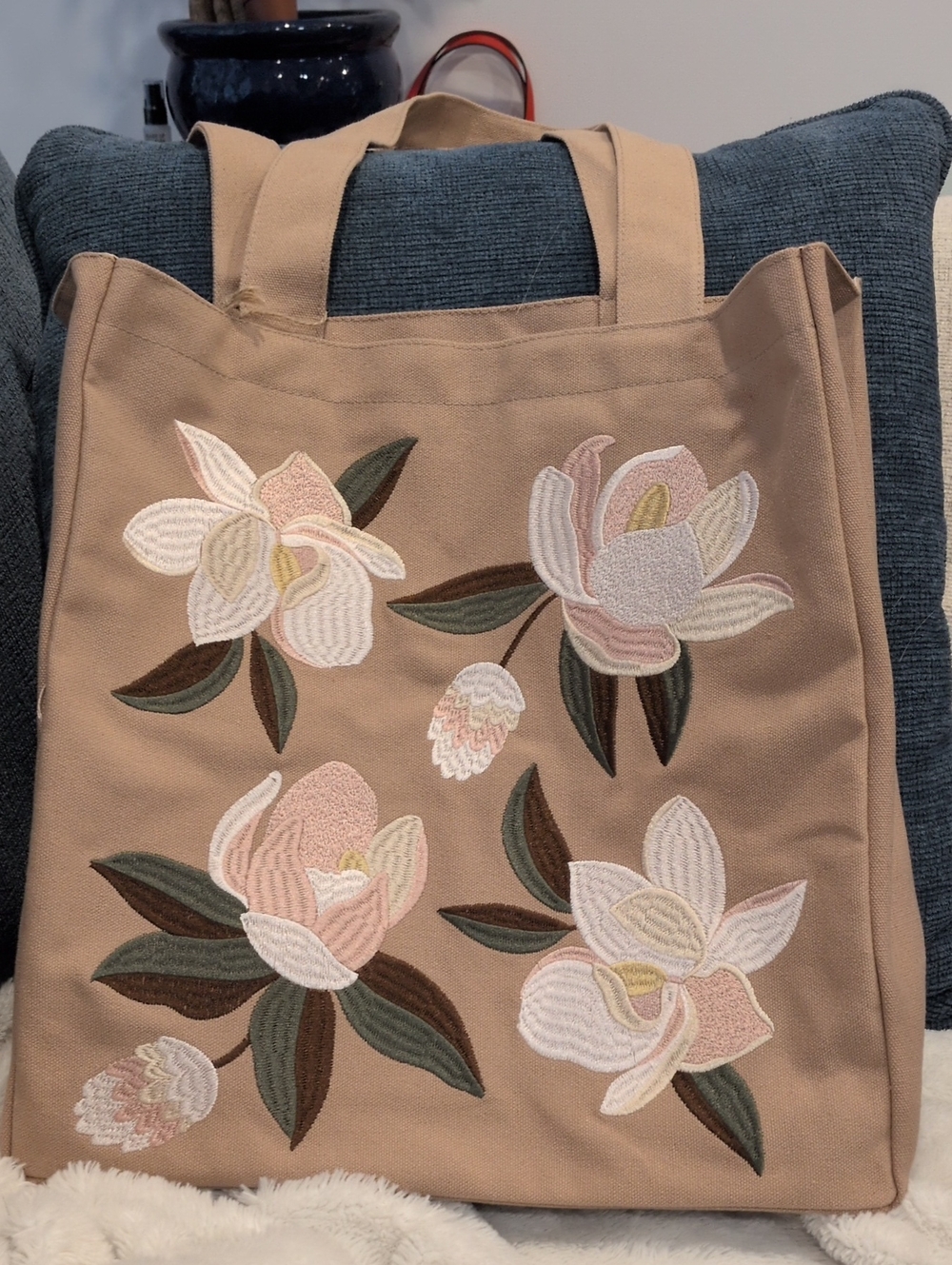 Punch Studios Embroidered Floral Canvas Tote Bag